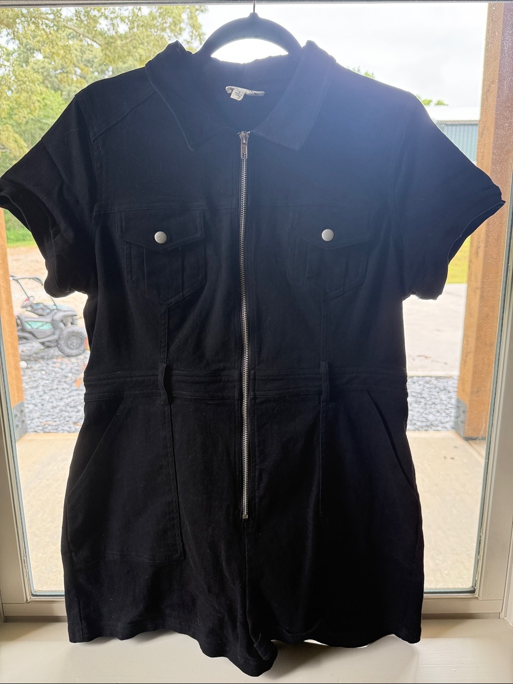Fashion Nova Black Short-Sleeve Zip Front Romper